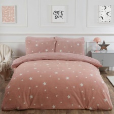 Dreamscene Star Print Teddy Fleece Duvet Cover and Pillowcase Set, King - Blush Pink