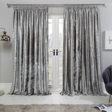 Sienna Luxury Crushed Velvet Blackout Pencil Pleat Curtains, 46x72" - Silver