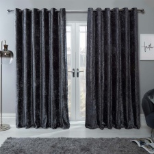 Sienna Luxury Soft Crushed Velvet Blackout Thermal Lined Eyelet Curtains, 66x90" - Charcoal