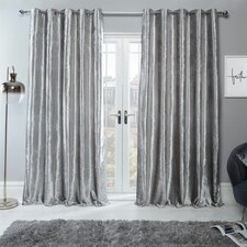 Sienna Luxury Soft Crushed Velvet Thermal Blackout Eyelet Lined Curtains, 66x54" - Silver