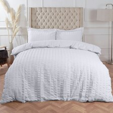 Highams Seersucker Duvet Cover with Pillowcase, Single - White