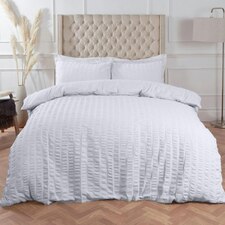 Highams Seersucker Duvet Cover with Pillowcase Set, Double - White