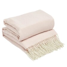 Highams Herringbone Chevron Tassel Knit Trim Throw, 150x200cm - Blush Pink