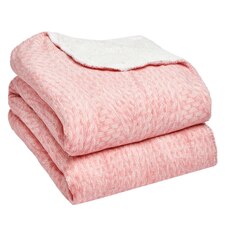 Dreamscene Chunky Knit Print Sherpa Fleece Blanket, 150x180cm - Blush Pink