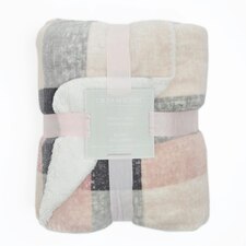 Dreamscene Check Sherpa Flannel Fleece Blanket, 150x180cm - Blush Pink/Grey