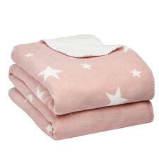 Dreamscene Star Print Plush Sherpa Fleece Blanket, 150x180cm - Blush Pink/White