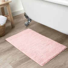 Brentfords Soft Microfibre Non-Slip Absorbent Noodle Bobble Chenille Bath Mat, 75x45cm - Blush Pink