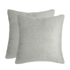 Brentfords 2 x Soft Corduroy Ribbed Fleece Cushion Covers, 45x45cm - Grey