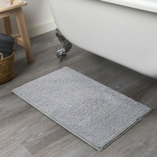 Brentfords Soft Microfibre Non-Slip Absorbent Noodle Bobble Chenille Bath Mat, 75x45cm - Silver