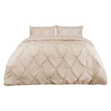 Highams Pinch Pleat Diamond Pintuck Duvet Cover and Pillowcase Bedding Set, King - Beige