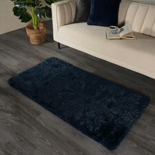 Sienna Fluffy Rug Anti-Slip Plain Shaggy Floor Mat, 80x150cm - Navy Blue