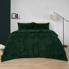 Brentfords Ultra Soft Teddy Fleece Duvet Cover and Pillowcase Bedding Set, King - Forest Green