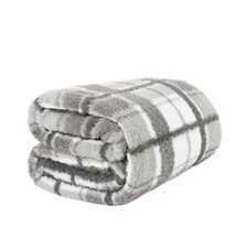 OHS Check Tartan Teddy Fleece Blanket, 150x200cm - Charcoal