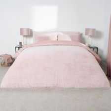 OHS Marl Teddy Fleece Duvet Quilt Cover and Pillowcase Bedding Set, King - Blush Pink