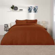 Brentfords Soft Plain Microfibre Duvet Cover and Pillowcase Set, King - Burnt Orange