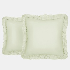 Highams 2 x Faux Linen Frill Edged Cushion Covers, 45x45cm - Sage Green