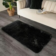 Sienna Fluffy Anti-Slip Shaggy Floor Mat Rug, 80x150cm - Black