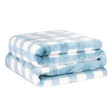 OHS Gingham Ultra Soft Fleece Throw Blanket, 120x150cm - Blue