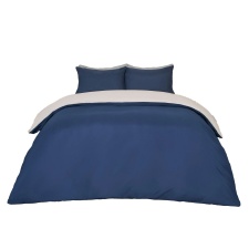 Brentfords Microfibre Reversible Plain Duvet Cover and Pillowcase Set, King - Grey/Navy Blue