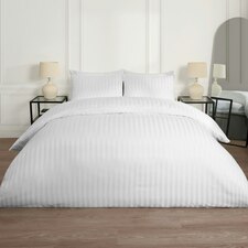 OHS Satin Stripe Hotel Quality Duvet Cover and Pillowcase Set, Single - White