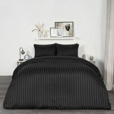 OHS Satin Stripe Hotel Quality Duvet Cover and Pillowcase Set, Single - Black