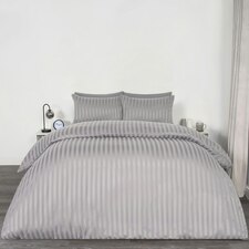 OHS Hotel Quality Satin Stripe Duvet Cover and Pillowcase Set, Single - Silver