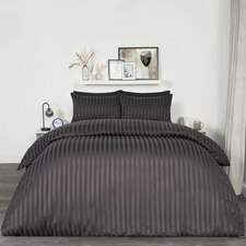 OHS Hotel Quality Satin Stripe Duvet Cover and Pillowcase Set, Single - Charcoal