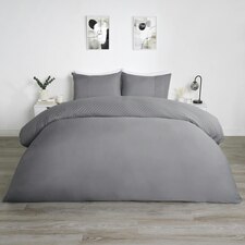 OHS Filled Grid Pinsonic Panel Duvet Quilt Cover Bedding Set, Double - Charcoal