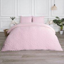 OHS Geometric Seersucker Luxury Duvet Quilt Bedding Set, Single - Blush Pink