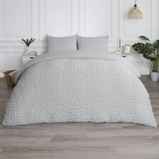 OHS Geometric Seersucker Luxury Duvet Quilt and Pillowcase Set, Single - Silver