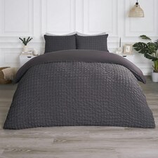 OHS Geometric Seersucker Luxury Duvet Quilt and Pillowcase Set, Single - Charcoal