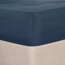 Brentfords Soft Plain Fitted Bed 25cm Deep Elasticated Sheet, Super King - Denim Blue