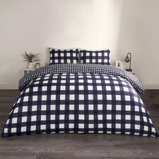 OHS Reversible Gingham Duvet Quilt Cover Bedding Set, Single - Navy Blue