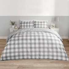 OHS Gingham Reversible Duvet Quilt Cover Bedding Set, Single - Grey