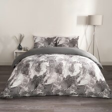 OHS Marble Print Duvet Quilt Cover Bedding Set, Double - Grey/White