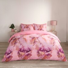 OHS Marble Print Duvet Quilt Cover Bedding Set, Double - Blush Pink/White