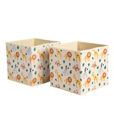 OHS 2 x Safari Print Collapsible Clothes Toy Storage Organiser Cubes, 27x27cm