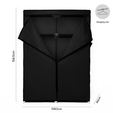 OHS Fabric Canvas Hanging Rail Shelf Storage Organiser Wardrobe - Black