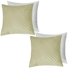 OHS 2 Pack Leaf Quilted Pinsonic Filled Cushion Pillow Covers, 45x45cm - Sage Green