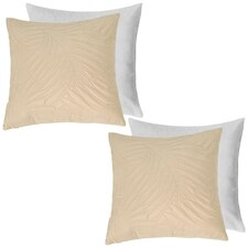 OHS 2 Pack Leaf Quilted Pinsonic Filled Cushion Pillow Covers, 45x45cm - Beige