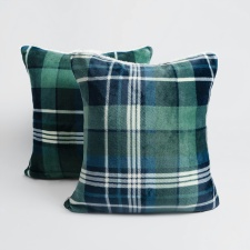 OHS 2 x Hudson Flannel Fleece Check Printed Cushion Covers, 45x45cm - Green