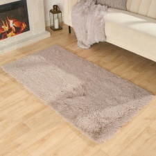 Sienna Fluffy Anti-Slip Plain Shaggy Floor Mat Rug, 120x170cm - Natural