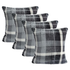 OHS 4 x Winsford Flannel Fleece Check Printed Cushion Covers, 45x45cm - Grey