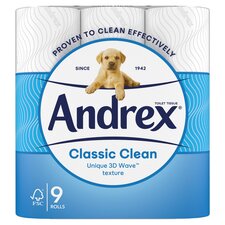 Andrex Classic Clean Toilet Tissue Standard Rolls 9 Rolls