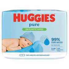 Huggies Pure 0% Plastic Baby Wipes 3x48 144 Wipes