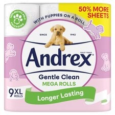 Andrex Gentle Clean Toilet Tissue 50% more sheets 9 Mega Rolls