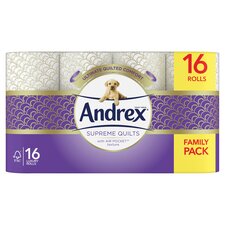 Andrex Supreme Quilts Toilet Tissue Standard Rolls 16 Rolls