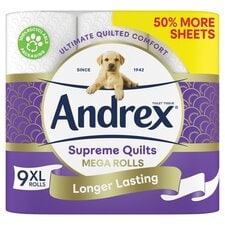 Andrex Ultimate Quilts Toilet Tissue 9 MEGA Rolls 50% more sheets