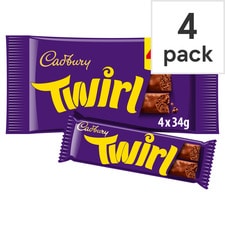 Cadbury Twirl Chocolate Bar 4 Pack Multipack 136g