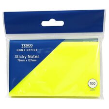 Tesco Sticky Notes 76Mmx127mm Yellow 100 Shts